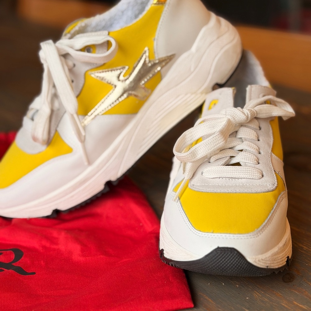 Yellow and White Sneakers with metallic Star